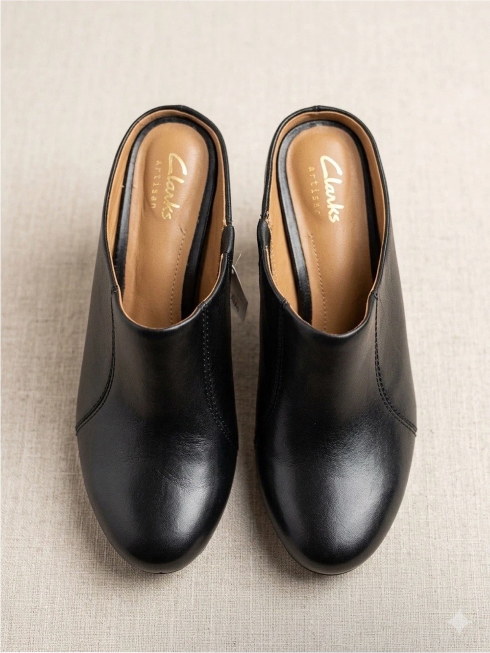 Clarks Artisan Narrate Walk Black Leather Wedge Mules 6 NEW